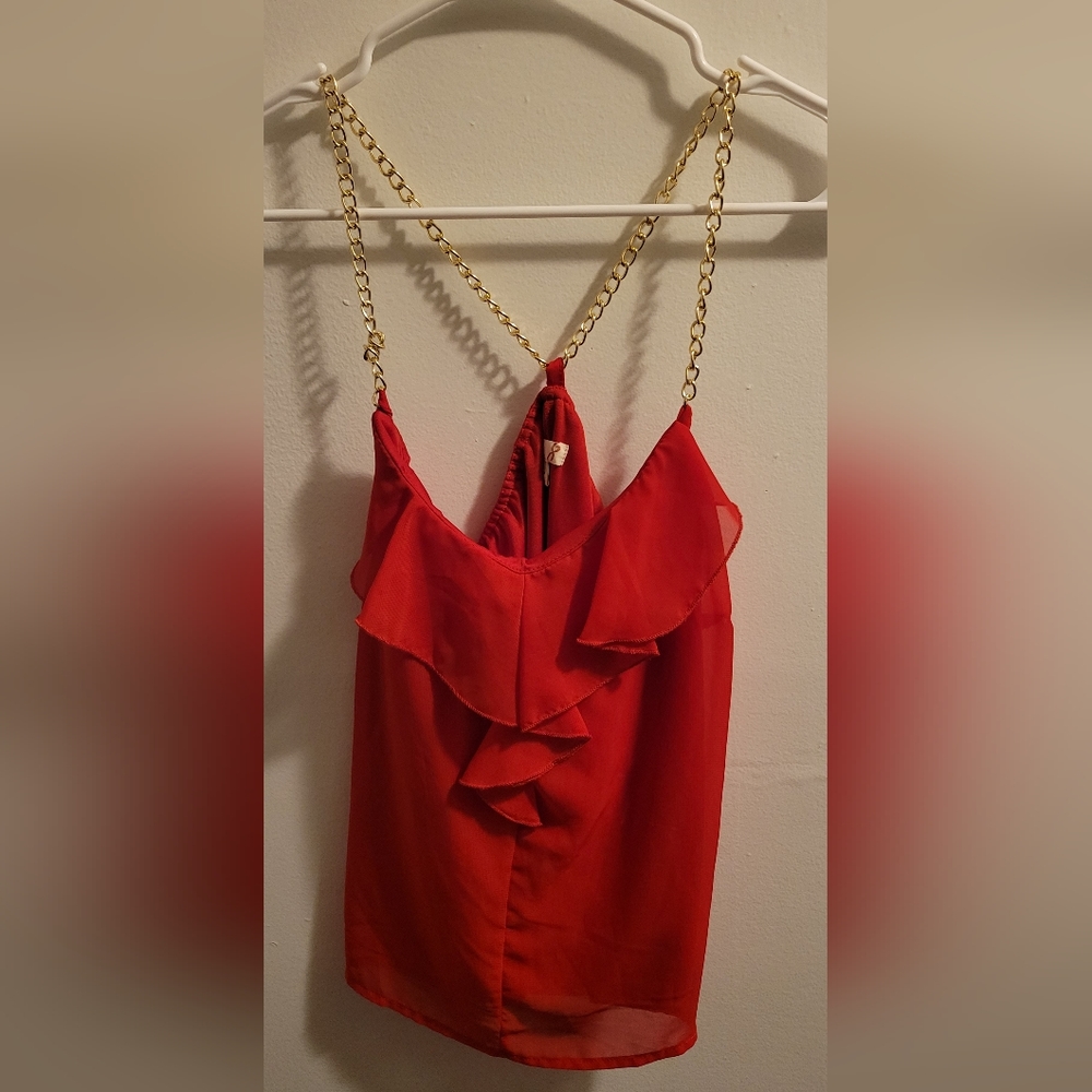Cute Red Top with Gold Chain